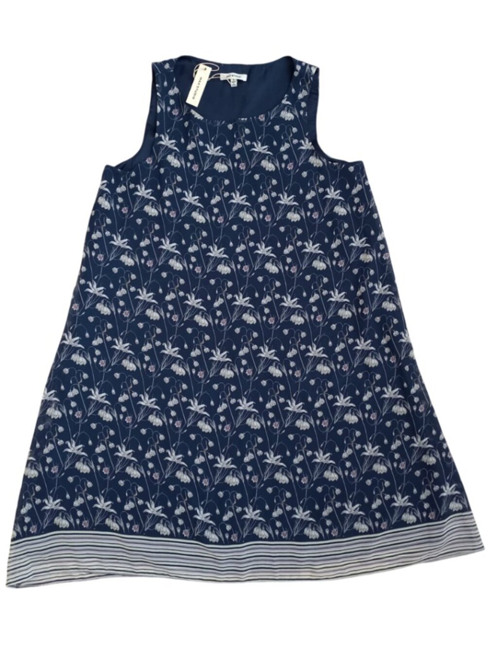 Max Studio Navy Blue Floral Sleeveless Dress - A-Line Mini Dress, Size S